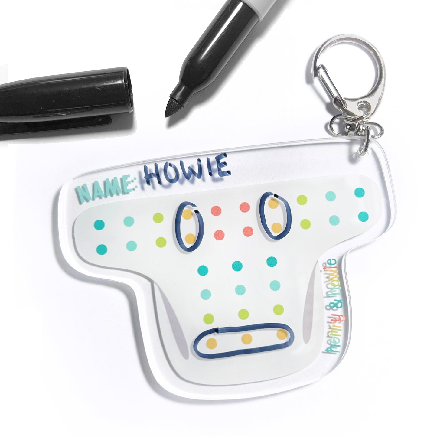 Diaper Snap Guide Key Chain and Name Tag